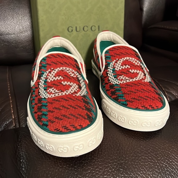 GUCCI Web logo Houndstooth Interlocking GG Mens 1977 Tennis Slip On Sneakers NWB - Picture 7 of 11
